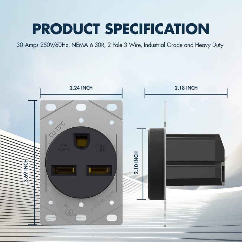 micmi NEMA 6-30R Power Outlet, 50 Amp 250V Heavy-Duty 50A Receptacle, for Welders, Plasma Cutters, Electric Ranges, Dryers, and More UL Listed (NEMA 6-30R) - Image 3